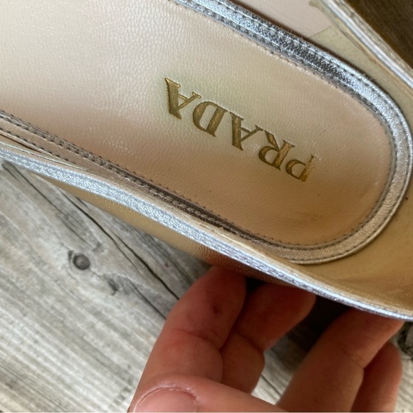 Prada Gold/Silver Leather Toe Pointed Toe Ballet Flats Size 6 - Picture 8 of 14